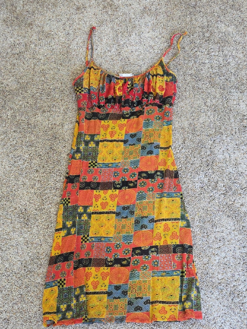 Vivienne Tam Sheer Yellow & Red Patchwork Dress